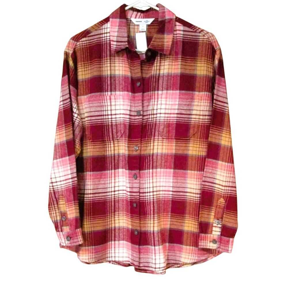 Old Navy Women's Plaid Flannel Shirt Size M Burgundy Pink Boyfriend Collection